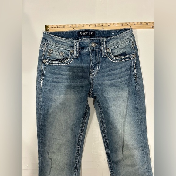 Miss Me Jeans Mid Rise Straight 27 Medium Wash Rhinestones Sparkle Butto… - Picture 10 of 14